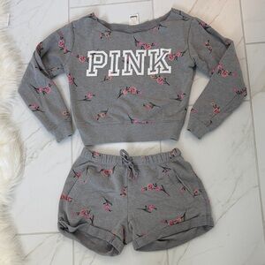 PINK Victoria's Secret Gray Floral Lounge Tee